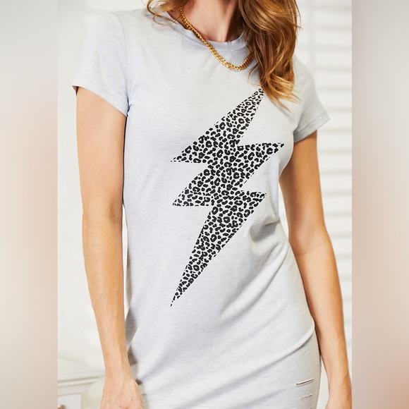 NEW Double Take Leopard Lightning Graphic T-Shirt Mini Dress - Picture 3 of 5